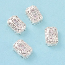 Lavender Blush Eco-friendly Brass Micro Pave Cubic Zirconia Multi-strand Links, Rack Plating, Cadmium Free & Lead Free, Rectangle Octagon, Silver Color Plated, Lavender Blush, 12x8x5mm, Hole: 1.2mm