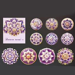 Purple 10Pcs 10 Styles Mandala Flower Waterproof PET Decorative Stickers, Laser Self-adhesive Decals, for DIY Scrapbooking, Purple, 80mm, 1pc/style