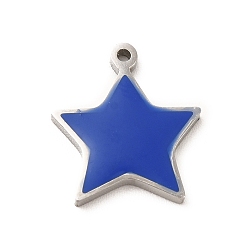 Azul 304 encantos de esmalte de acero inoxidable, encanto de la estrella, color acero inoxidable, azul, 14.5x13x1.4 mm, agujero: 1 mm