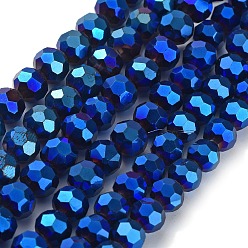 со Синим Покрытием Гальванические стеклянные бусины, граненый (32 граней), круглые, с покрытием синим, 6x5 мм, отверстие : 1 мм, около 100 шт / нитка, 21 дюйм