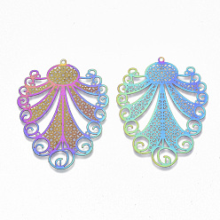 Rainbow Color Ion Plating(IP) 304 Stainless Steel Filigree Pendants, Etched Metal Embellishments, Rainbow Color, 47x37x0.3mm, Hole: 1.4mm