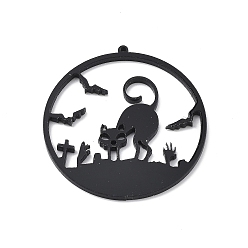 Cat Shape Grands pendentifs acryliques imprimés halloween, noir, forme de chat, 51x48.5x2mm, Trou: 1.4mm