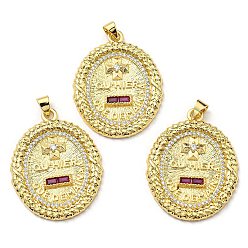 Real 18K Gold Plated Brass with Cubic Zirconia Pendants, Long-Lasting Plated, Lead Free & Cadmium Free, Oval, Real 18K Gold Plated, 33.5x26x2.8mm, Hole: 3.2x4.5mm