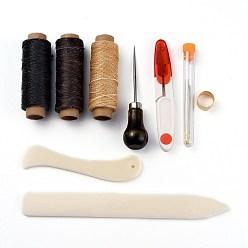 Couleur Mélangete Outils de couture en cuir, outils de couture à la main en cuir, avec fil ciré et aiguille pour la confection du cuir, couleur mixte, 8.6 cm