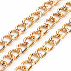 Real 18K Gold Plated Brass & Iron Curb Chains, Faceted, with Spool, Unwelded, Real 18K Gold Plated, 14x10.5x2.5mm, about 32.81 Feet(10m)/Roll