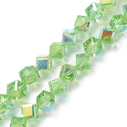 Vert Plaquent verre transparent perles brins, facette, de couleur plaquée ab , cube, verte, 9x8.5x8.5mm, Trou: 1.4mm, Environ 72 pcs/chapelet, 24.80'' (63 cm)