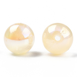 Blanched Almond ABS Plastic Imitation Pearl Beads, AB Color Plated, Round, Blanched Almond, 12mm, Hole: 1.8mm