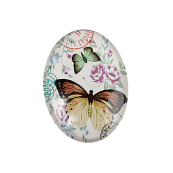 Coloré Cabochons ovales en verre imprimé de papillon, colorées, 25x18x6mm