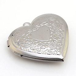 Stainless Steel Color 316 Stainless Steel Photo Locket Pendants, Heart Carved Pattern, Stainless Steel Color, 29x28x7mm, Hole: 2mm, Inner Measure: 21x18mm