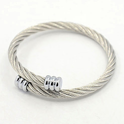 Stainless Steel Color Trendy 304 Stainless Steel Bangles, Men's Torque Bangles, Stainless Steel Color, 55mm