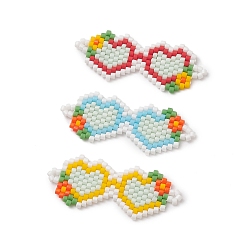 Mixed Color 3Pcs 3 Color Handmade MIYUKI Japanese Seed Loom Pattern Seed Beads, Double Heart Link Connectors, Mixed Color, 15x37x1.8mm, Hole: 1.6mm, hole: 1.6mm, 1Pc/color