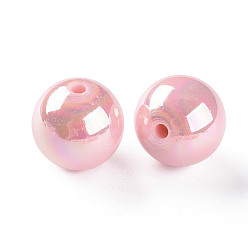 Perlas de Color Rosa Abalorios de acrílico opacos, color de ab chapado, rondo, rosa perla, 20x19 mm, agujero: 2~3 mm, Sobre 111 unidades / 500 g