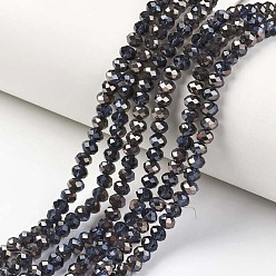 Prussian Blue Electroplate Transparent Glass Beads Strands, Half Black Plated, Faceted, Rondelle, Prussian Blue, 4x3mm, Hole: 0.4mm, about 123~127pcs/strand, 16.5~16.9 inch(42~43cm)