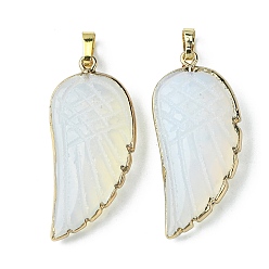 Opalite Opalite Pendants, Wing Charms, with Rack Plating Golden Plated Brass Edge, 39x18x7mm, Hole: 6x4mm