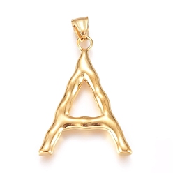 Letter A 304 Stainless Steel Pendants, Bamboo Shaped Letter, Golden, Letter.A, 47x33.5x5mm, Hole: 5x8mm