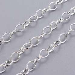 Silver Iron Cable Chains, Textured, Unwelded, with Spool, Flat Oval, Silver Color Plated, 8x6x1mm, about 164.04 Feet(50m)/roll