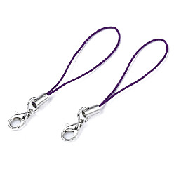 Purple Polyester Cord Mobile Straps, with Platinum Plated Alloy Findings, Purple, 6.5~7cm