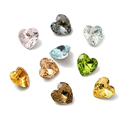 Mixed Color Faceted K9 Glass Rhinestone Cabochons, Pointed Back & Back Plated, Heart, Mixed Color, 8x8x4mm