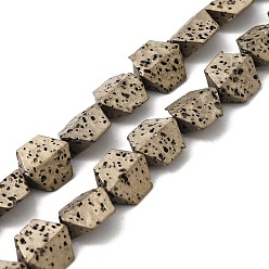 Light Gold Plated Electroplated Natural Lava Rock Beads Strands, Hexagon, Light Gold Plated, 8.5~9x8.5x4~4.5mm, Hole: 1mm, about 45pcs/strand, 15.35''~15.75''(39~40cm)