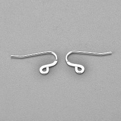 Silver 304 Stainless Steel French Earring Hooks, Flat Earring Hooks, Ear Wire, with Horizontal Loop, Silver, 12x22x0.9mm, Hole: 1.8mm, 19 Gauge, Pin: 0.9mm