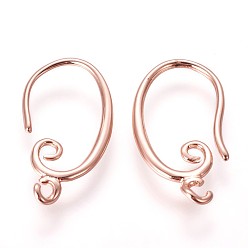 Rose Gold Brass Earring Hooks, with Horizontal Loop, Rose Gold, 19x10.5x1.5mm, Hole: 1.5mm, 18 Gauge, Pin: 1mm