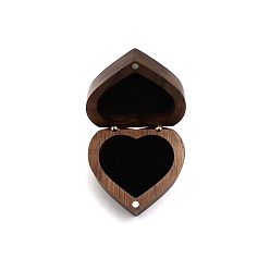 Black Heart Wooden Ring Boxes, Magnetic Wood Ring Storage Case with Velvet Inside, for Wedding, Valentine's Day, Black, 6x5.5x3.3cm