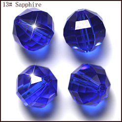 Blue Imitation Austrian Crystal Beads, Grade AAA, Faceted, Round, Blue, 10mm, Hole: 0.9~1mm