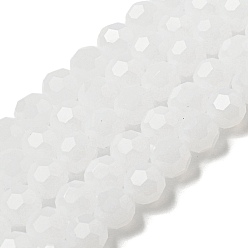 White Imitation Jade Glass Beads Stands, Faceted, Round, White, 8mm, Hole: 1mm, about 72pcs/strand, 20.67''(52.5cm)