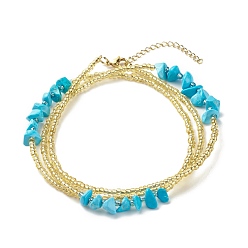 Synthetic Turquoise Summer Jewelry Waist Bead, Synthetic Turquoise Chips & Glass Seed Beaded Body Chain, Bikini Jewelry for Woman Girl, Golden, 31.50~31.69 inch(80~80.5cm)
