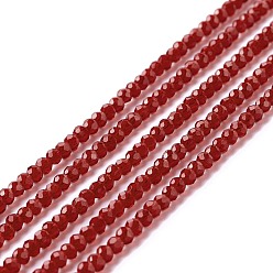 Crimson Transparent Glass Beads Strands, Faceted, Round, Crimson, 2mm, Hole: 0.6mm, about 182~201pcs/strand, 14.57~15.24 inch((37~38.7cm)