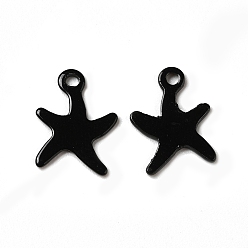 Black Spray Painted 201 Stainless Steel Charms, Starfish Charm, Black, 12x9x1mm, Hole: 1.2mm