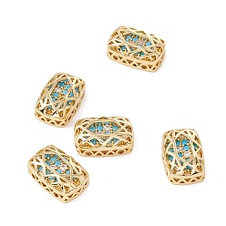 Dark Turquoise Eco-friendly Brass Micro Pave Cubic Zirconia Multi-strand Links, Rack Plating, Cadmium Free & Lead Free, Rectangle, Golden, Dark Turquoise, 14x10x5mm, Hole: 1.2mm