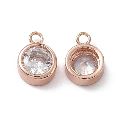 Rose Gold Rack Plating Brass Cubic Zirconia Charms, Cadmium Free & Nickel Free & Lead Free, Long-Lasting Plated, Flat Round, Rose Gold, 9.5x7x3.5mm, Hole: 1.4mm
