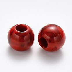 Red Acrylic Large Hole Beads, Imitation Gemstone Style, Rondelle, Dark Red, 28.5x26mm, Hole: 10mm, about 43pcs/500g