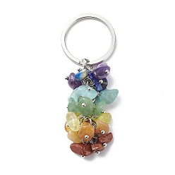 Platine Porte-clés en perles de pierre précieuse naturelle sur le thème du chakra, avec 304 accessoires en acier inoxydable, platine, 6.5 cm