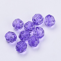 Violet Bleu Perles acryliques transparentes, facette, ronde, bleu violet, 10x9.5mm, trou: 1.8 mm, environ 990 pcs / 500 g