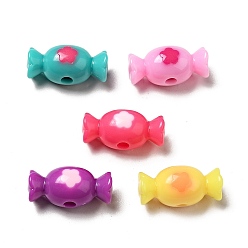 Mixed Color Two Tone Opaque Acrylic Beads, Candy with Flower, Mixed Color, 9x20x10mm, Hole: 2.8mm, about 500pcs/500g