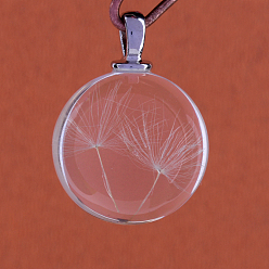 Platinum Round Alloy Glass Pendants, Cadmium Free & Lead Free, with Dried Dandelion Inside, For Dandelion Wish Necklaces Making, Platinum, 22~23x15mm, Hole: 4.5x2.5mm