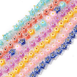 Color mezclado Hilos de abalorios de murano hechos a mano, con esmalte, estrella con patrón de sakura, color mezclado, 13x13.5x12 mm, agujero: 1 mm, sobre 33 unidades / cadena, 14.72 pulgada (37.4 cm)