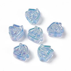Bleu Ciel Clair Placage uv perles acryliques irisées arc-en-ciel, maison, lumière bleu ciel, 16x17.5x8mm, Trou: 3.5mm