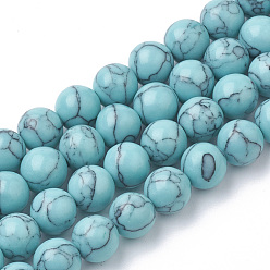 Turquoise Perles synthétiques turquoise brins, teint, ronde, turquoise, 10mm, Trou: 1.6mm, Environ 42 pcs/chapelet, 14.96 pouce