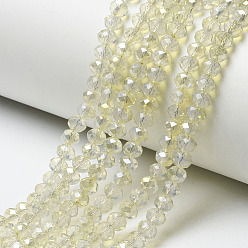 Dentelle Vieille Plaquent verre transparent perles brins, demi arc-en-ciel plaqué, facette, rondelle, vieille dentelle, 6x5mm, Trou: 1mm, Environ 85~88 pcs/chapelet, 16.1~16.5 pouce (41~42 cm)