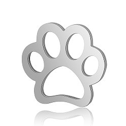 Stainless Steel Color Titanium Steel Links connectors, Dog Paw Print, Stainless Steel Color, 11x12x0.8mm