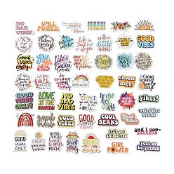 Mixed Color 50Pcs Cartoon English Word Paper Sticker Label Set, Adhesive Label Stickers, for Suitcase & Skateboard & Refigerator Decor, Mixed Color, 27~73x45.5~89x0.3mm, 50pcs/set