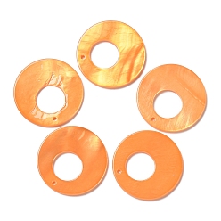 Orange Spray Painted Natural Freshwater Shell Pendants, Flat Round Charms, Orange, 28x2.5mm, Hole: 1.2mm