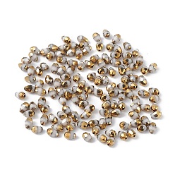 White Electroplate Glass Beads, Half Golden Plated, Faceted, Teardrop, White, 6x4x4mm, Hole: 1mm, about 500pcs/bag