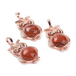 Red Jasper Natural Red Jasper Pendants, Owl Charms, with Rose Gold Tone Rack Plating Brass Findings, 35x23.5x8~9mm, Hole: 8x5mm