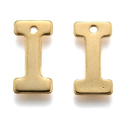 Letter I 304 charmes en acier inoxydable, lettre, breloques initiales, réel 18 k plaqué or, letter.i, 11x6~12x0.8mm, Trou: 1mm