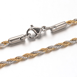 Oro & Acero Inoxidable Color 304 collares de cadena de la cuerda de acero inoxidable, con cierre de langosta, acero color oro y acero, 19.6 pulgada (50 cm), 2 mm