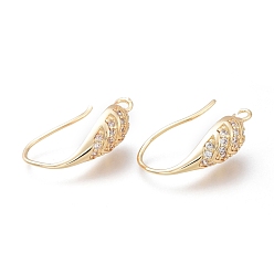 Real 14K Gold Plated Brass Earring Hooks, Long-Lasting Plated, with Micro Pave Clear Cubic Zirconia and Horizontal Loop, Real 14K Gold Plated, 19.5mm, Hole: 2mm, 21 Gauge, Pin: 0.7mm